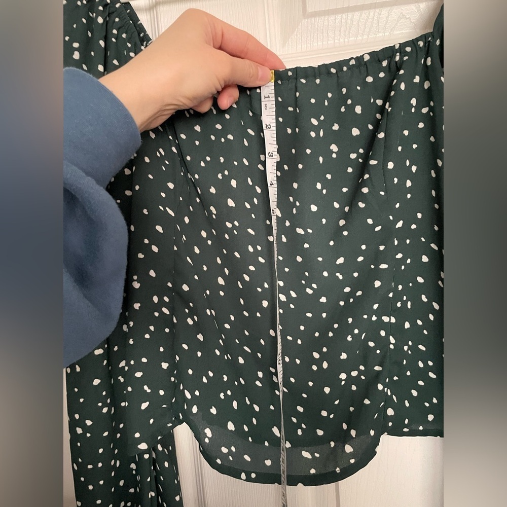 Abercrombie & Fitch Forest Green & White Speckled Terrazo Cropped Blouse size XL - Picture 9 of 12